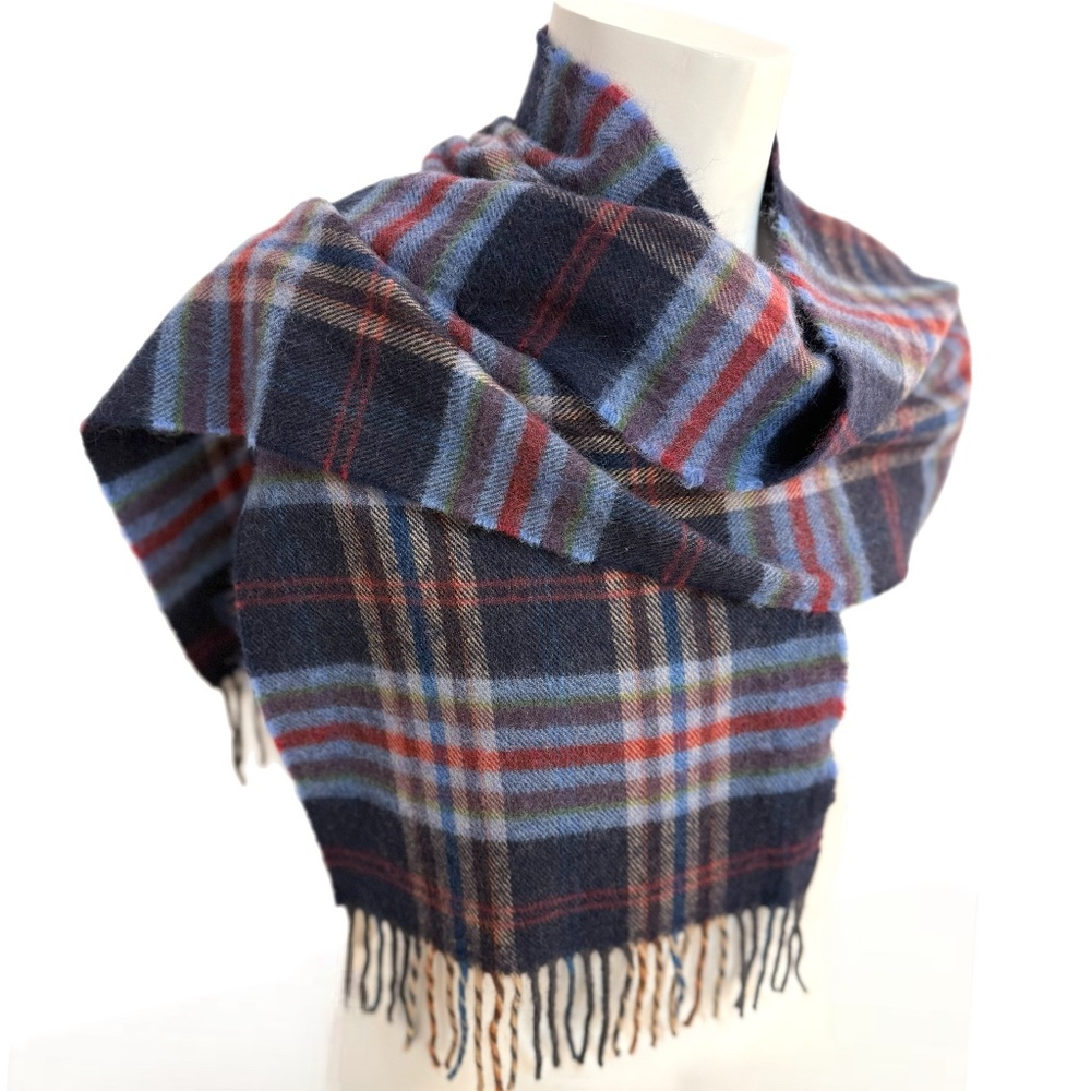 Ireland Merino Wool Scarf 🇮🇪 – Blue & Red Plaid - Made in Ireland - Picture 7 of 10